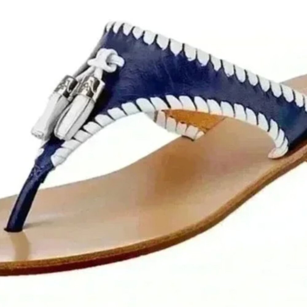New without Box Jack Rogers Alana Midnight Blue & White Tassel Thong Sandals